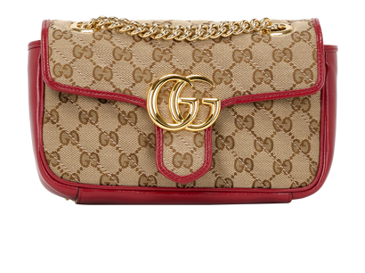 Small GG Marmont, &pound;750, Handbags, Beige/Red, Canvas/Leather, Front view